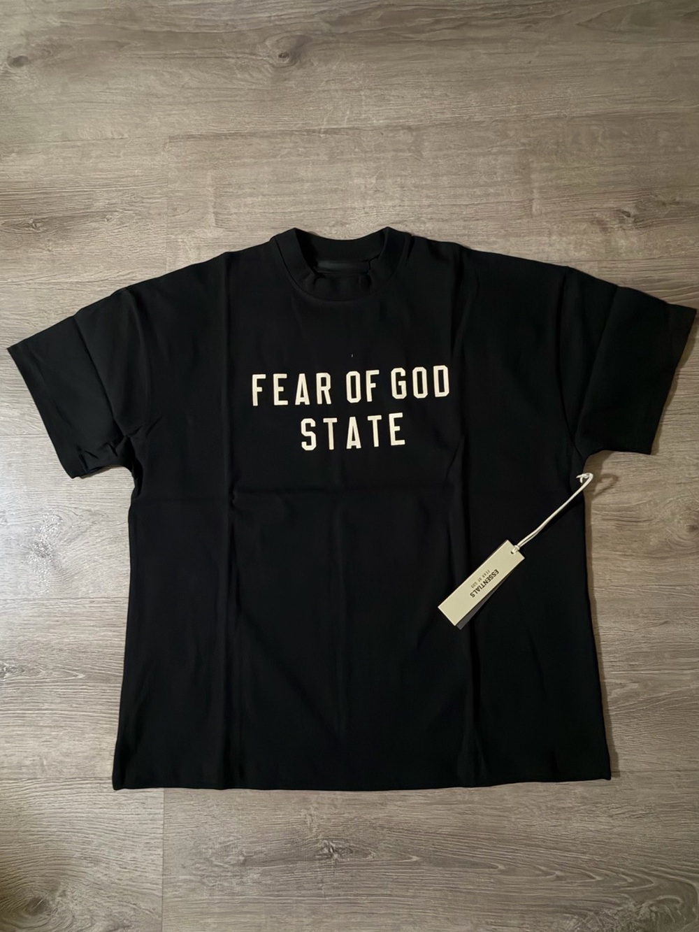 Fear of God Black Tee with Cream 'FEAR OF GOD STATE' Logo